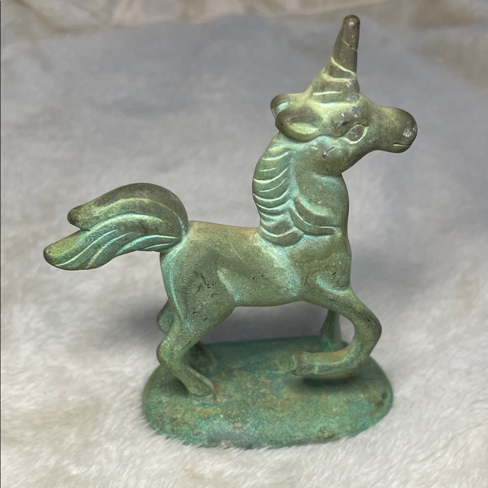 Vintage PG 1991 Brass Patina Green Unicorn Figurine